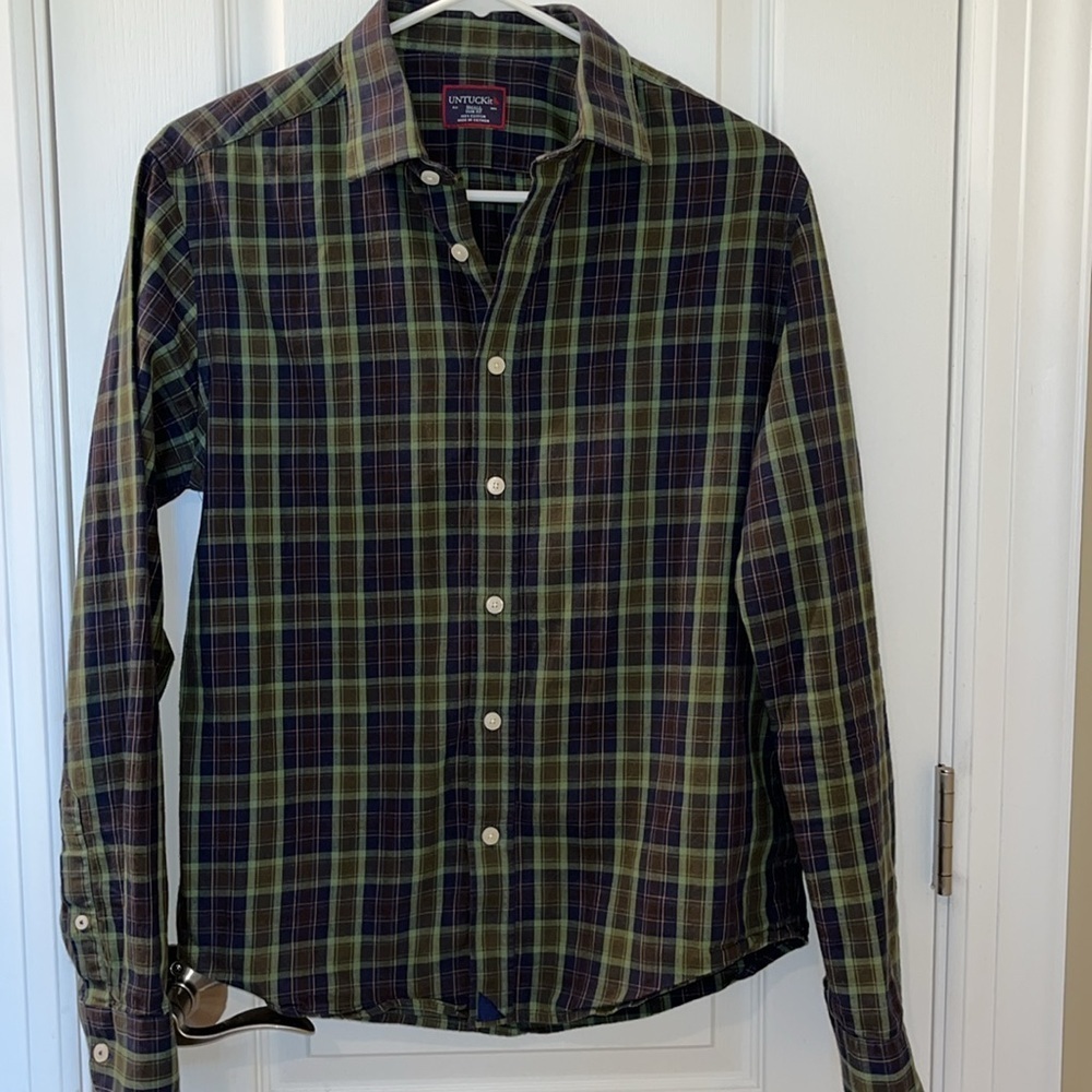 UNTUCKit Men's Slim Fit Plaid Long Sleeve Button-Up Shirt Size S